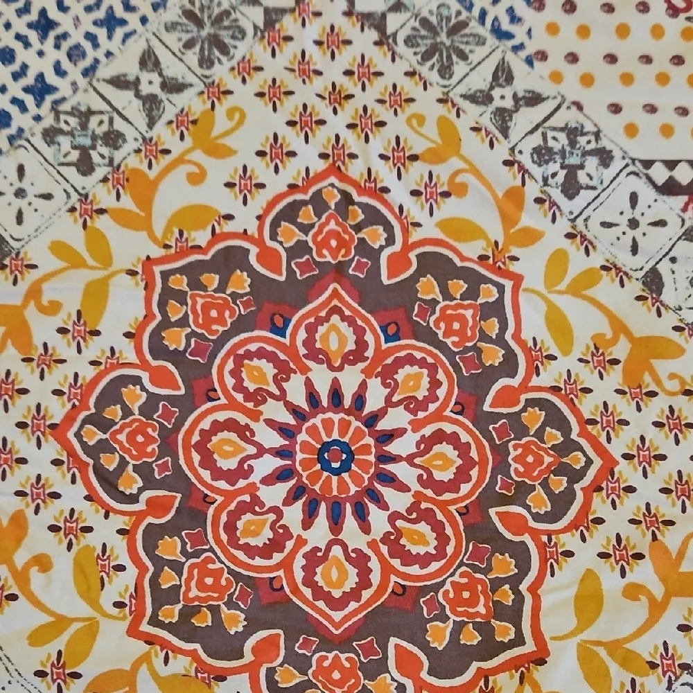 Anthology Jodpur Cream Gray Orange Embroidered Boho Reversible Full Comforter